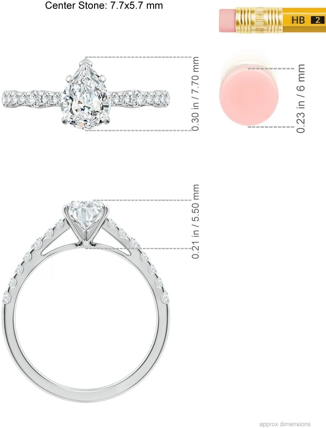 Angara Lab Grown Solitaire Pear Diamond Station Engagement Ring in Silver / 14K Solid Gold/Platinum | April Birthstone, Birthday, Anniversary, Wedding Jewelry Gift for Women