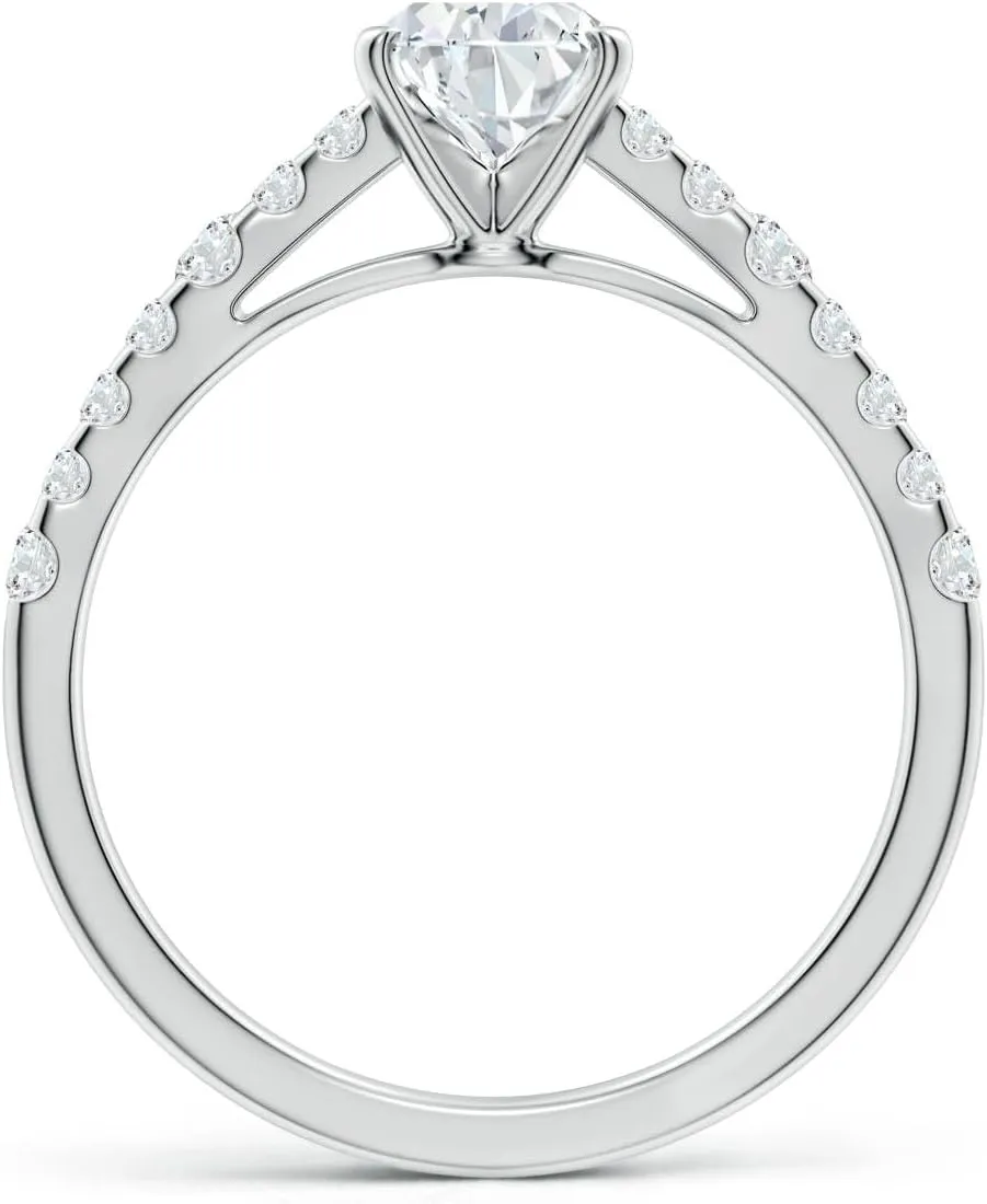 Angara Lab Grown Solitaire Pear Diamond Station Engagement Ring in Silver / 14K Solid Gold/Platinum | April Birthstone, Birthday, Anniversary, Wedding Jewelry Gift for Women