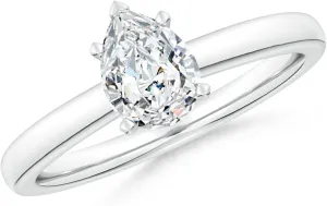 Angara Lab Grown Solitaire Pear Diamond Tapered Shank Engagement Ring in Silver / 14K Solid Gold/Platinum | April Birthstone, Birthday, Anniversary, Wedding Jewelry Gift for Women