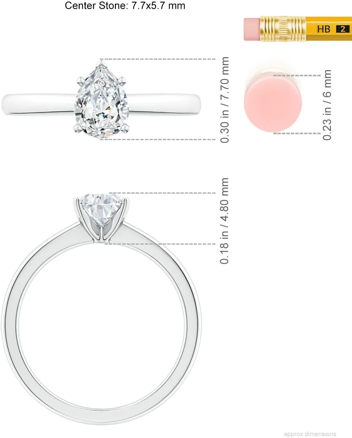 Angara Lab Grown Solitaire Pear Diamond Tapered Shank Engagement Ring in Silver / 14K Solid Gold/Platinum | April Birthstone, Birthday, Anniversary, Wedding Jewelry Gift for Women