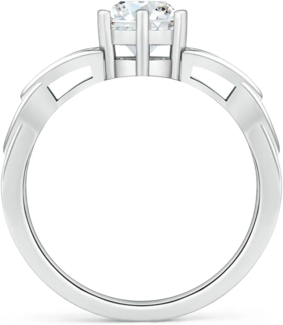 Angara Lab Grown Solitaire Round Diamond Celtic Knot Ring in Silver / 14K Solid Gold/Platinum | April Birthstone, Birthday, Engagement, Anniversary, Wedding Jewelry Gift for Women