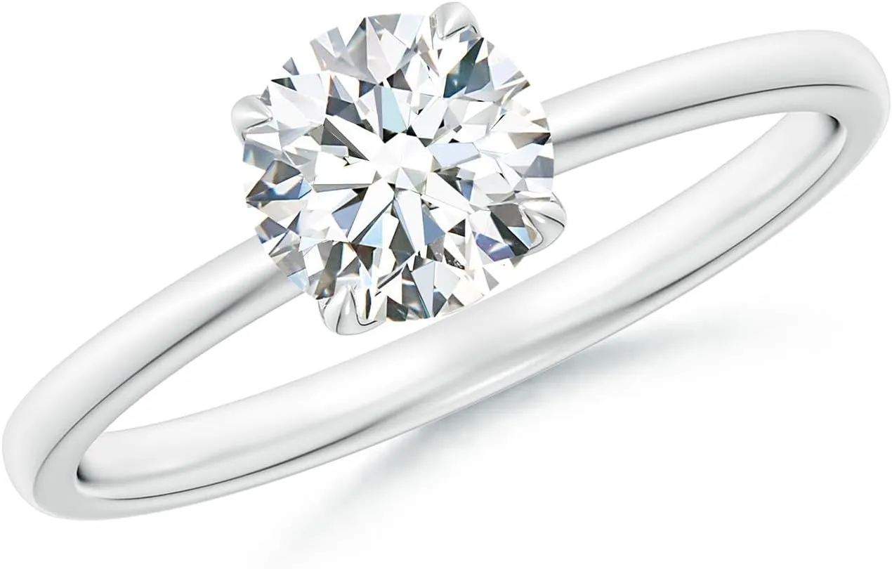 Angara Lab Grown Solitaire Round Diamond Classic Engagement Ring in Silver / 14K Solid Gold/Platinum | April Birthstone, Birthday, Anniversary, Wedding Jewelry Gift for Women