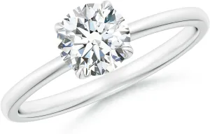 Angara Lab Grown Solitaire Round Diamond Classic Engagement Ring in Silver / 14K Solid Gold/Platinum | April Birthstone, Birthday, Anniversary, Wedding Jewelry Gift for Women