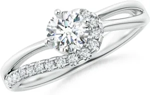 Angara Lab Grown Solitaire Round Diamond Swirl Promise Ring in Silver / 14K Solid Gold/Platinum | April Birthstone, Birthday, Engagement, Anniversary, Wedding Jewelry Gift for Women