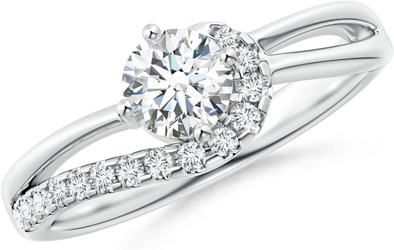 Angara Lab Grown Solitaire Round Diamond Swirl Promise Ring in Silver / 14K Solid Gold/Platinum | April Birthstone, Birthday, Engagement, Anniversary, Wedding Jewelry Gift for Women