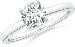 Angara Lab Grown Solitaire Round Diamond Tapered Shank Engagement Ring in Silver / 14K Solid Gold/Platinum | April Birthstone, Birthday, Anniversary, Wedding Jewelry Gift for Women