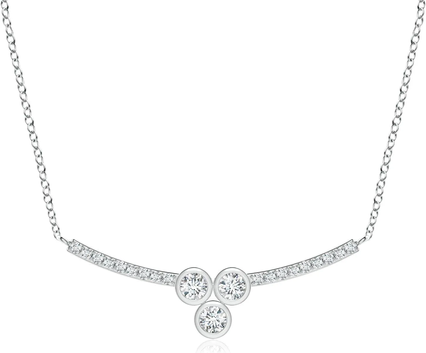 Angara Lab Grown Three Stone Bezel-Set Diamond Cluster Curved Bar Pendant in 14K Solid Gold/Platinum | April Birthstone, Birthday, Engagement, Anniversary, Wedding Jewelry Gift for Women