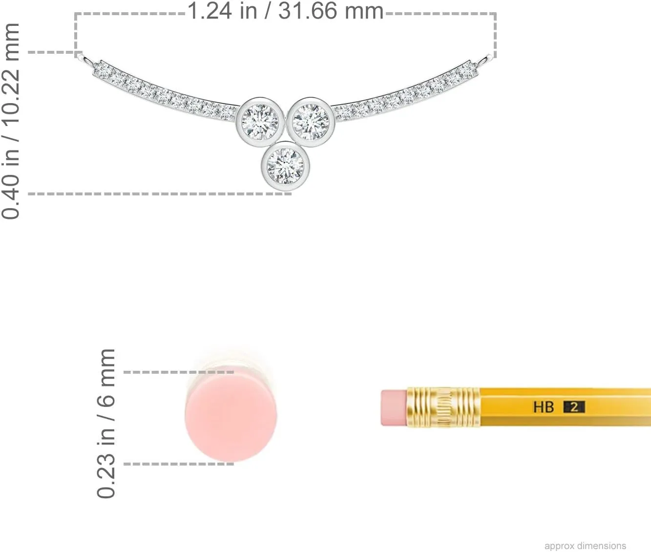 Angara Lab Grown Three Stone Bezel-Set Diamond Cluster Curved Bar Pendant in 14K Solid Gold/Platinum | April Birthstone, Birthday, Engagement, Anniversary, Wedding Jewelry Gift for Women