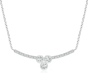 Angara Lab Grown Three Stone Bezel-Set Diamond Cluster Curved Bar Pendant in 14K Solid Gold/Platinum | April Birthstone, Birthday, Engagement, Anniversary, Wedding Jewelry Gift for Women
