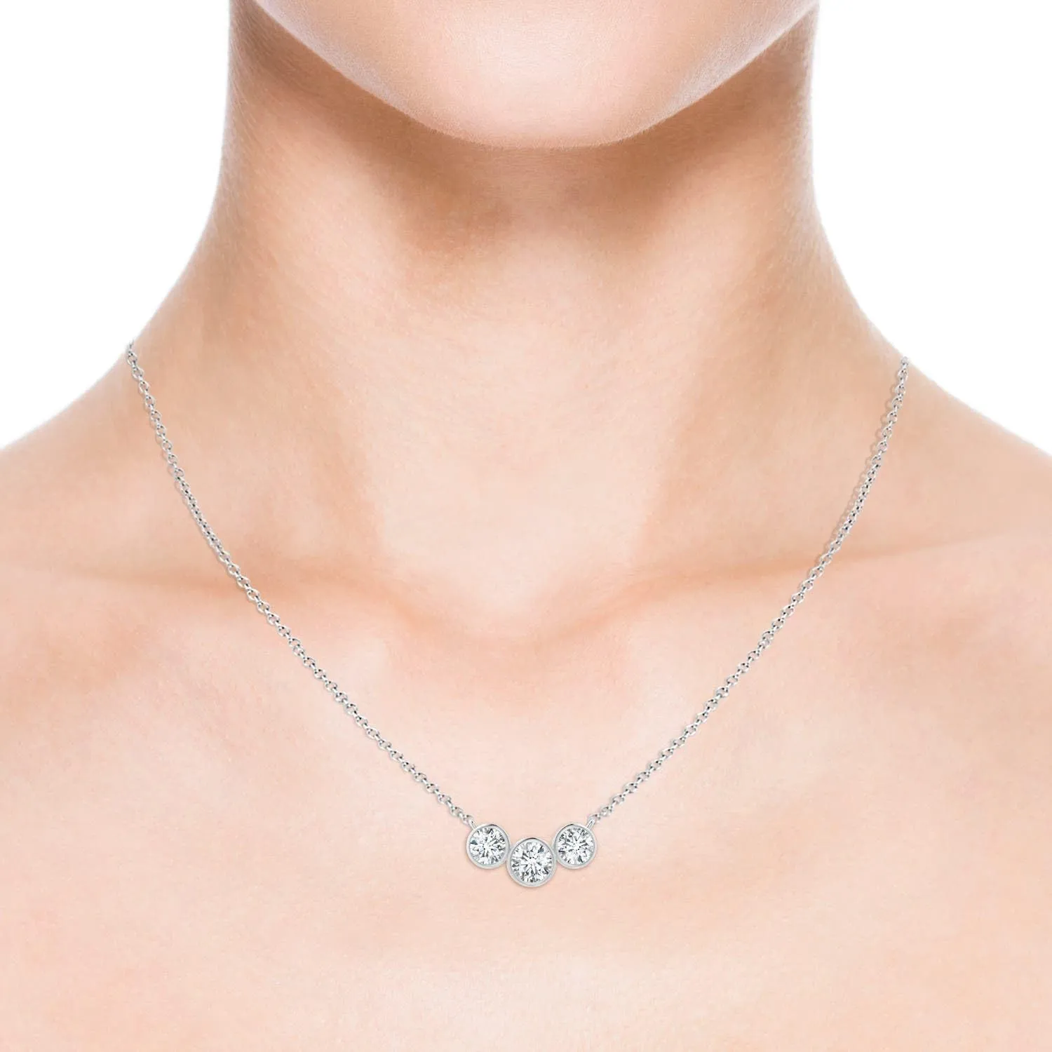 Angara Lab Grown Three Stone Bezel-Set Round Diamond Pendant in 14K Solid Gold/Platinum | April Birthstone, Birthday, Engagement, Anniversary, Wedding Jewelry Gift for Women