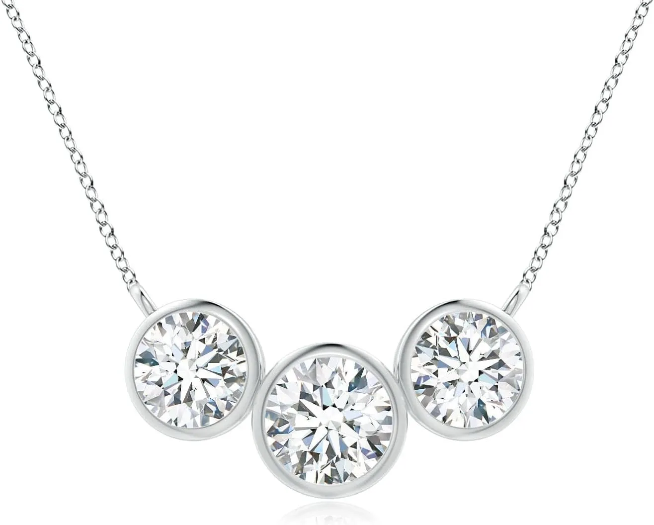 Angara Lab Grown Three Stone Bezel-Set Round Diamond Pendant in 14K Solid Gold/Platinum | April Birthstone, Birthday, Engagement, Anniversary, Wedding Jewelry Gift for Women