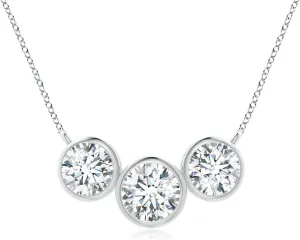 Angara Lab Grown Three Stone Bezel-Set Round Diamond Pendant in 14K Solid Gold/Platinum | April Birthstone, Birthday, Engagement, Anniversary, Wedding Jewelry Gift for Women