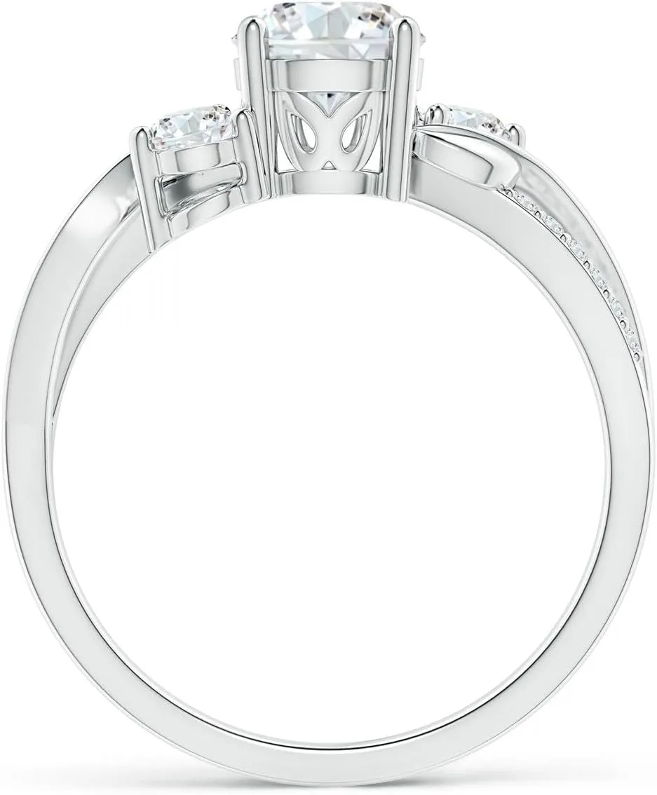 Angara Lab Grown Three Stone Diamond Twisted Vine Ring in Silver / 14K Solid Gold/Platinum | April Birthstone, Birthday, Engagement, Anniversary, Wedding Jewelry Gift for Women