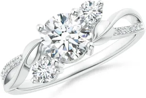 Angara Lab Grown Three Stone Diamond Twisted Vine Ring in Silver / 14K Solid Gold/Platinum | April Birthstone, Birthday, Engagement, Anniversary, Wedding Jewelry Gift for Women