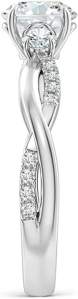 Angara Lab Grown Three Stone Round Diamond Engagement Ring in Silver / 14K Solid Gold/Platinum | April Birthstone, Birthday, Anniversary, Wedding Jewelry Gift for Women