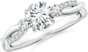 Angara Lab Grown Three Stone Round Diamond Engagement Ring in Silver / 14K Solid Gold/Platinum | April Birthstone, Birthday, Anniversary, Wedding Jewelry Gift for Women