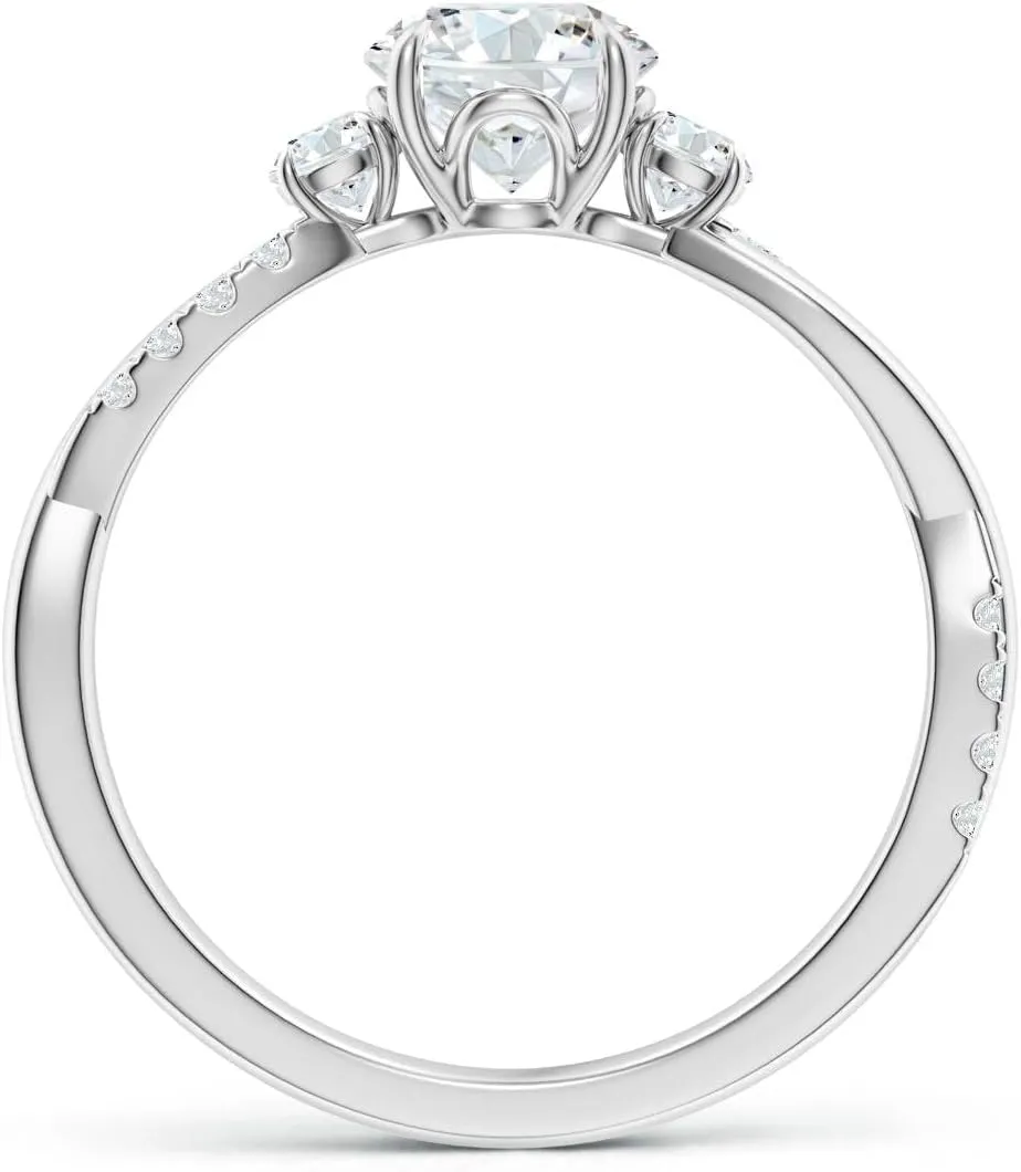 Angara Lab Grown Three Stone Round Diamond Engagement Ring in Silver / 14K Solid Gold/Platinum | April Birthstone, Birthday, Anniversary, Wedding Jewelry Gift for Women