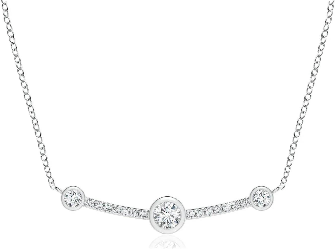 Angara Lab Grown Three Stone Spaced Out Bezel-Set Diamond Curved Bar Pendant in 14K Solid Gold/Platinum | April Birthstone, Birthday, Engagement, Anniversary, Wedding Jewelry Gift for Women
