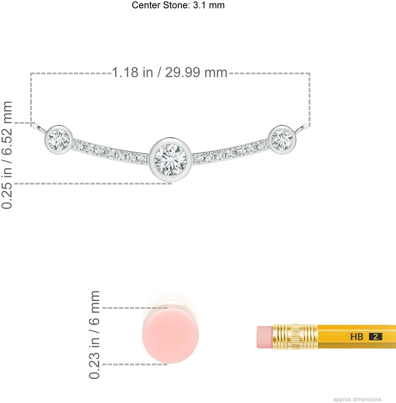 Angara Lab Grown Three Stone Spaced Out Bezel-Set Diamond Curved Bar Pendant in 14K Solid Gold/Platinum | April Birthstone, Birthday, Engagement, Anniversary, Wedding Jewelry Gift for Women