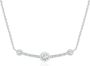 Angara Lab Grown Three Stone Spaced Out Bezel-Set Diamond Curved Bar Pendant in 14K Solid Gold/Platinum | April Birthstone, Birthday, Engagement, Anniversary, Wedding Jewelry Gift for Women