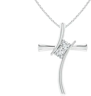 Angara Lab Grown Two Stone Diamond Bypass Cross Pendant in Silver / 14K Solid Gold/Platinum | April Birthstone, Birthday, Engagement, Anniversary, Wedding Jewelry Gift for Women