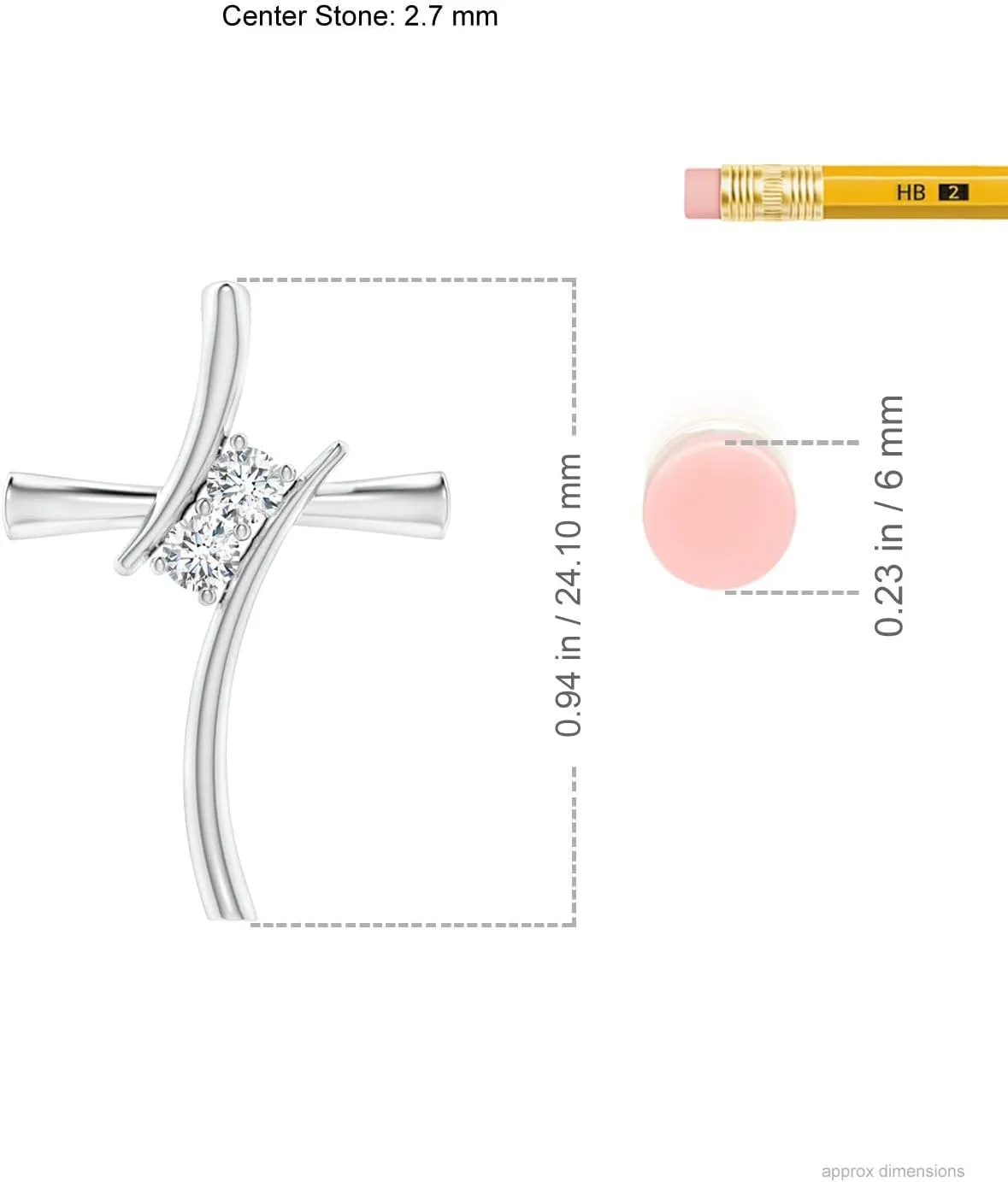 Angara Lab Grown Two Stone Diamond Bypass Cross Pendant in Silver / 14K Solid Gold/Platinum | April Birthstone, Birthday, Engagement, Anniversary, Wedding Jewelry Gift for Women