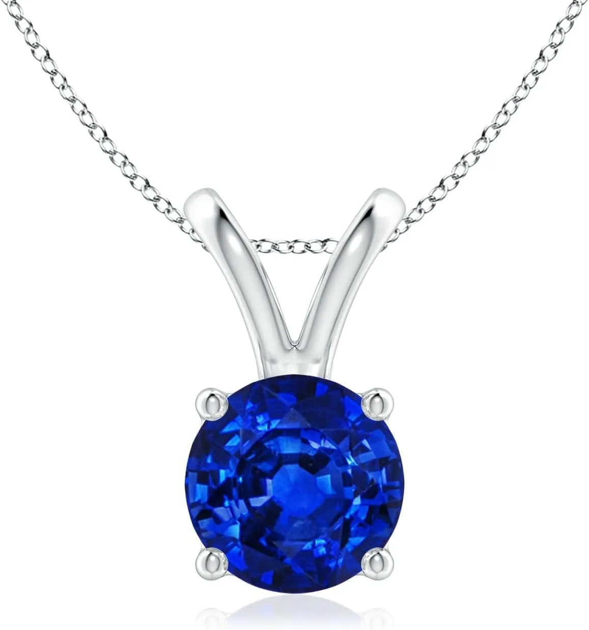 Angara Lab Grown V-Bale Round Blue Sapphire Solitaire Pendant in Silver / 14K Solid Gold/Platinum | September Birthstone, Birthday, Engagement, Anniversary, Wedding Jewelry Gift for Women