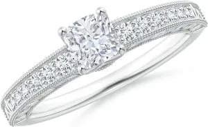 Angara Lab Grown Vintage Inspired Cushion Diamond Ring with Engraved Shank in Silver / 14K Solid Gold/Platinum | April Birthstone, Birthday, Engagement, Anniversary, Wedding Jewelry Gift for Women