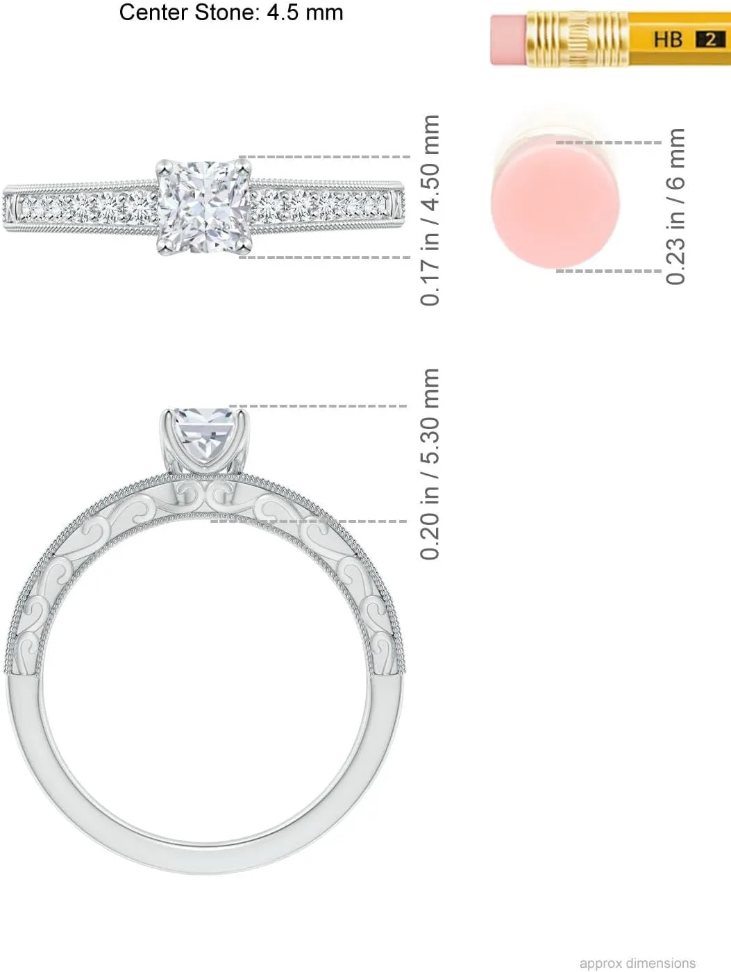 Angara Lab Grown Vintage Inspired Cushion Diamond Ring with Engraved Shank in Silver / 14K Solid Gold/Platinum | April Birthstone, Birthday, Engagement, Anniversary, Wedding Jewelry Gift for Women