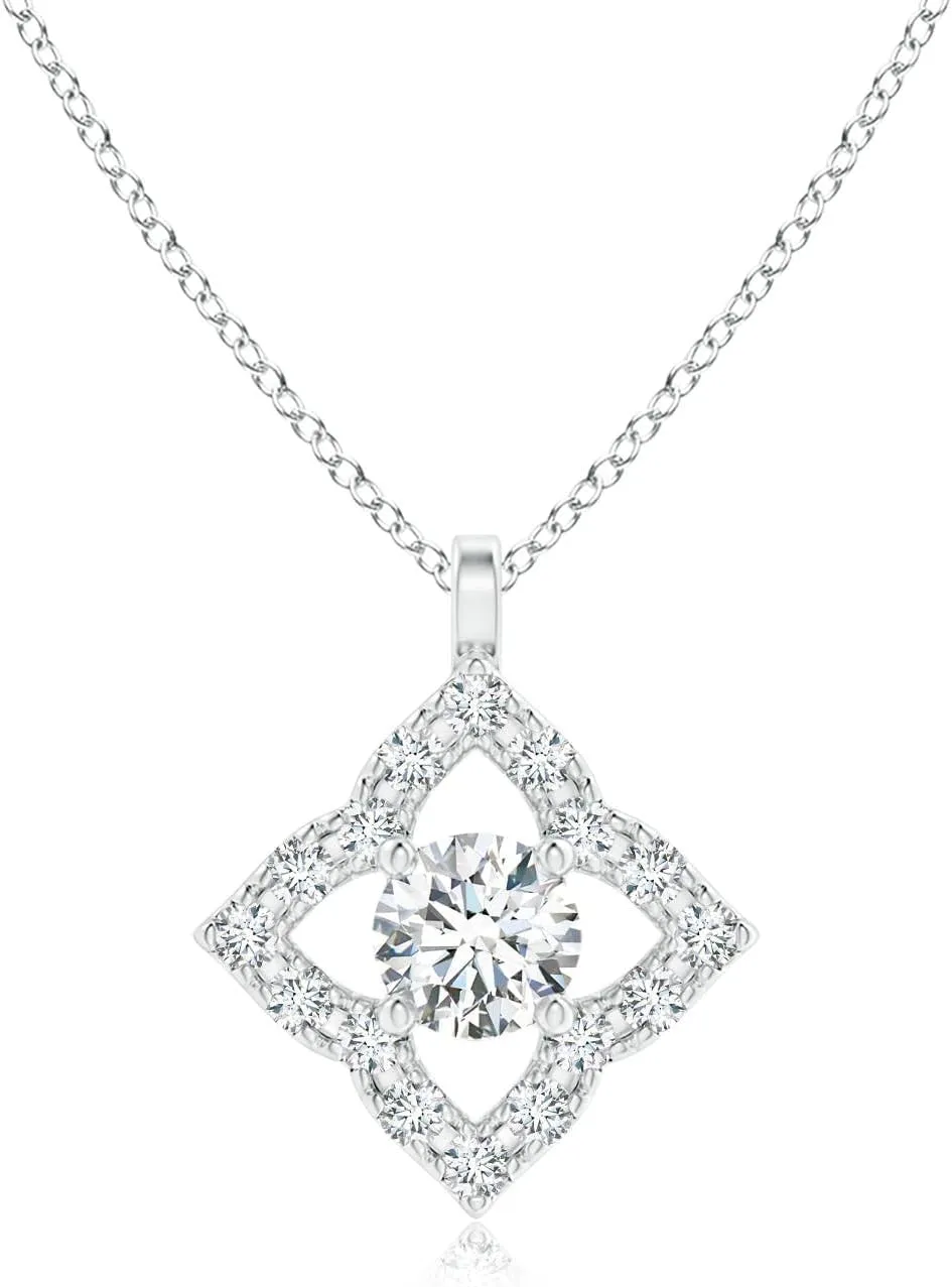 Angara Lab Grown Vintage Inspired Diamond Clover Pendant in 14K Solid Gold/Platinum | April Birthstone, Birthday, Engagement, Anniversary, Wedding Jewelry Gift for Women