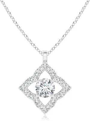 Angara Lab Grown Vintage Inspired Diamond Clover Pendant in 14K Solid Gold/Platinum | April Birthstone, Birthday, Engagement, Anniversary, Wedding Jewelry Gift for Women