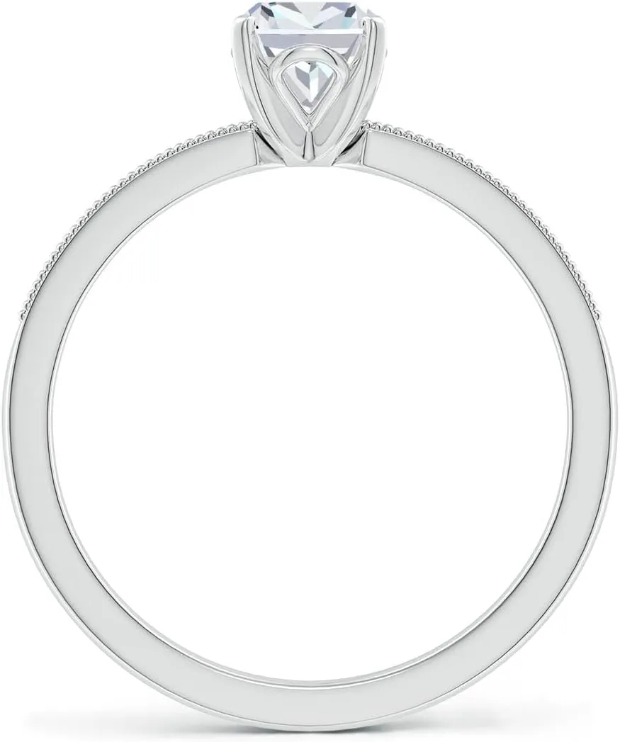 Angara Lab Grown Vintage Style Cushion Rectangular Diamond Engagement Ring with Accents in 14K Solid Gold/Platinum | April Birthstone, Birthday, Anniversary, Wedding Jewelry Gift for Women