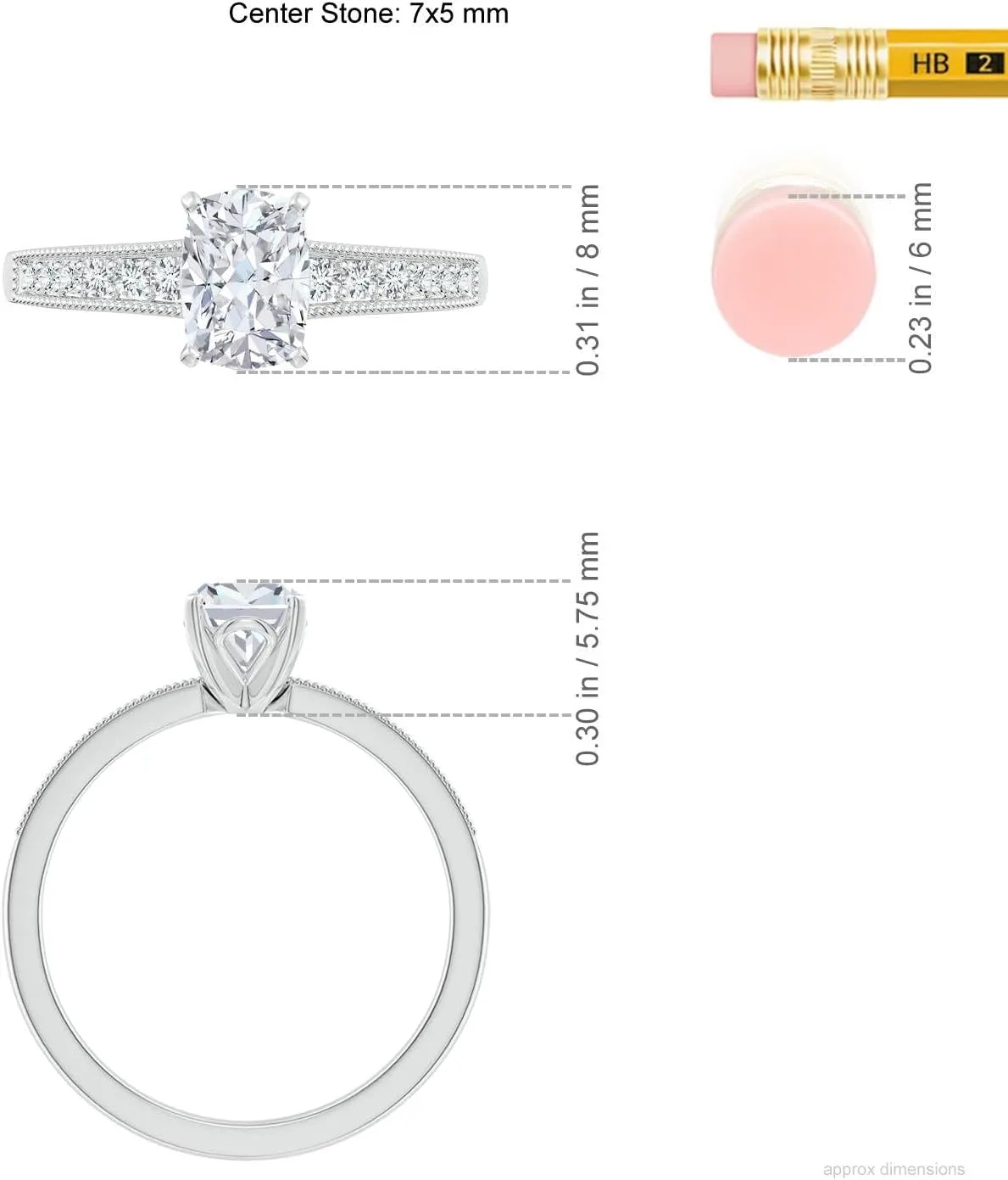 Angara Lab Grown Vintage Style Cushion Rectangular Diamond Engagement Ring with Accents in 14K Solid Gold/Platinum | April Birthstone, Birthday, Anniversary, Wedding Jewelry Gift for Women