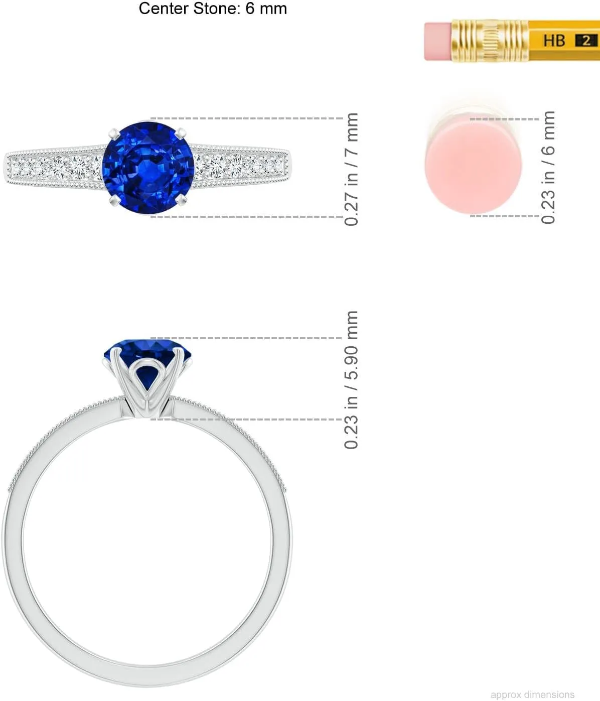 Angara Lab Grown Vintage Style Round Blue Sapphire Engagement Ring with Accents in 14K Solid Gold/Platinum | September Birthstone, Birthday, Anniversary, Wedding Jewelry Gift for Women