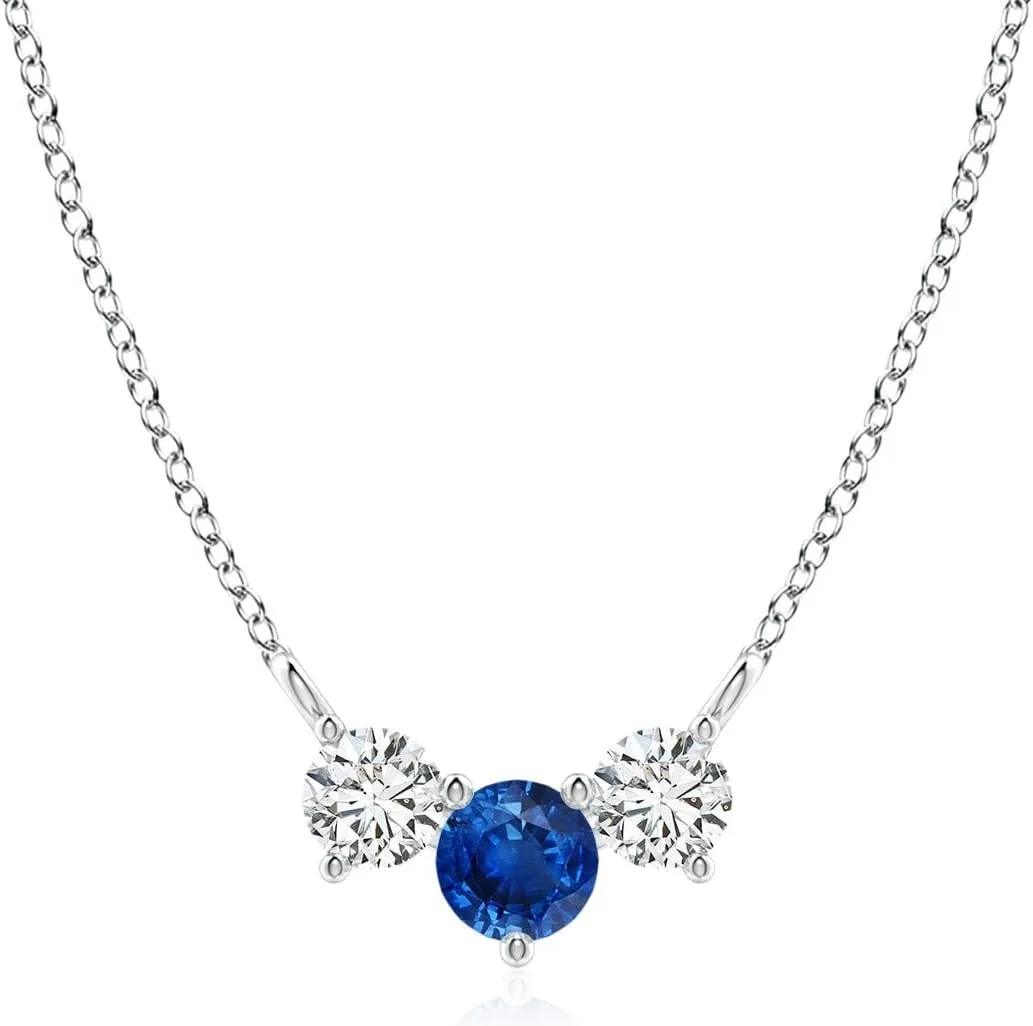 Angara Natural 0.33 Ct Blue Sapphire and 0.32 Ct Diamond Three Stone Pendant Necklace for Women in Platinum (Grade-AAA | Size-4mm) | September Birthstone, Birthday, Anniversary Jewelry Gift For Women