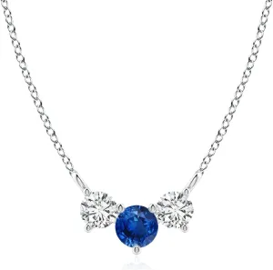 Angara Natural 0.33 Ct Blue Sapphire and 0.32 Ct Diamond Three Stone Pendant Necklace for Women in Platinum (Grade-AAA | Size-4mm) | September Birthstone, Birthday, Anniversary Jewelry Gift For Women