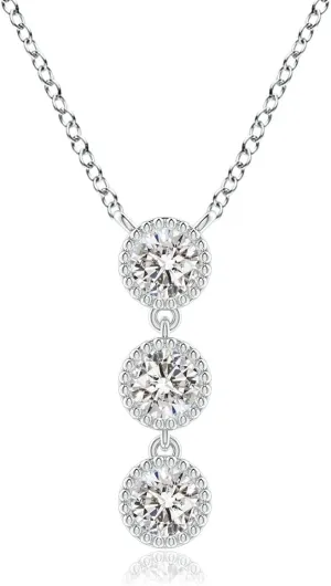 Angara Natural Bezel-Set Three Stone Diamond Necklace in 14K Solid Gold/Platinum | April Birthstone, Birthday, Engagement, Anniversary, Wedding Jewelry Gift for Women