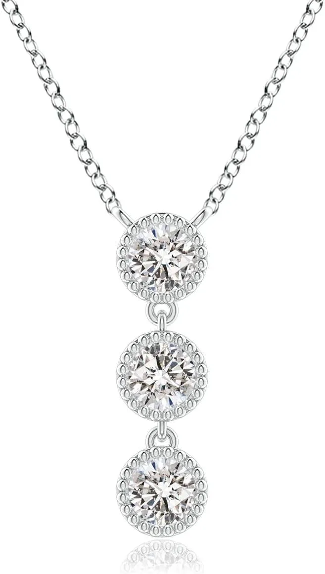 Angara Natural Bezel-Set Three Stone Diamond Necklace in 14K Solid Gold/Platinum | April Birthstone, Birthday, Engagement, Anniversary, Wedding Jewelry Gift for Women