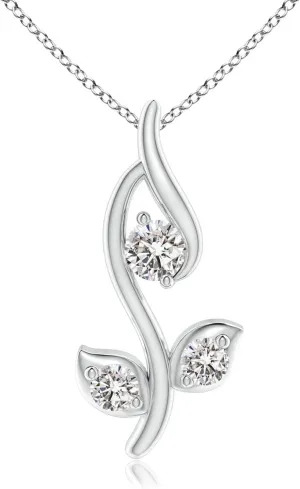 Angara Natural Classic Diamond Leaf and Vine Pendant in 14K Solid Gold/Platinum | April Birthstone, Birthday, Engagement, Anniversary, Wedding Jewelry Gift for Women