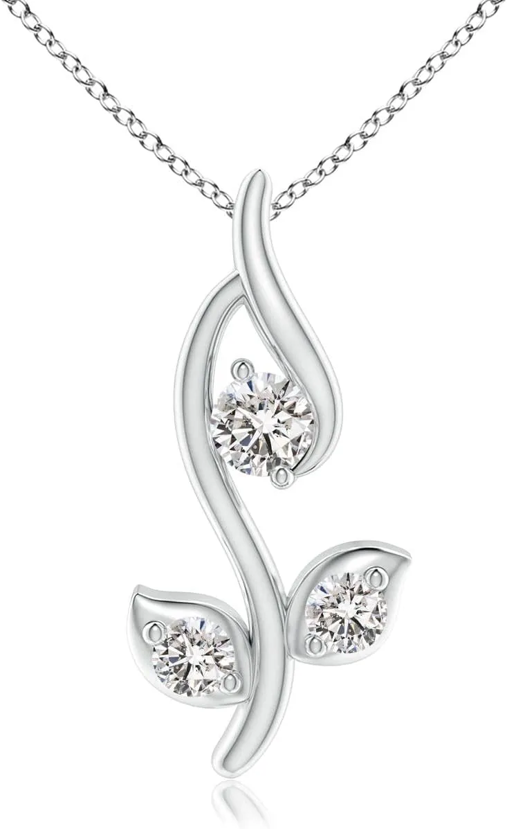 Angara Natural Classic Diamond Leaf and Vine Pendant in 14K Solid Gold/Platinum | April Birthstone, Birthday, Engagement, Anniversary, Wedding Jewelry Gift for Women