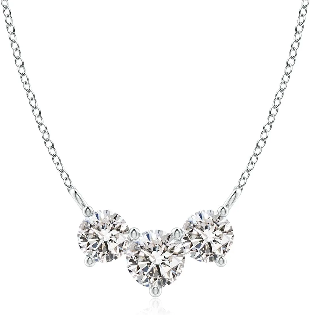 Angara Natural Classic Trio Diamond Necklace in 14K Solid Gold/Platinum | April Birthstone, Birthday, Engagement, Anniversary, Wedding Jewelry Gift for Women