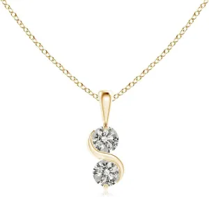 Angara Natural Classic Two Stone Diamond Swirl Pendant in Silver / 14K Solid Gold/Platinum | April Birthstone, Birthday, Engagement, Anniversary, Wedding Jewelry Gift for Women