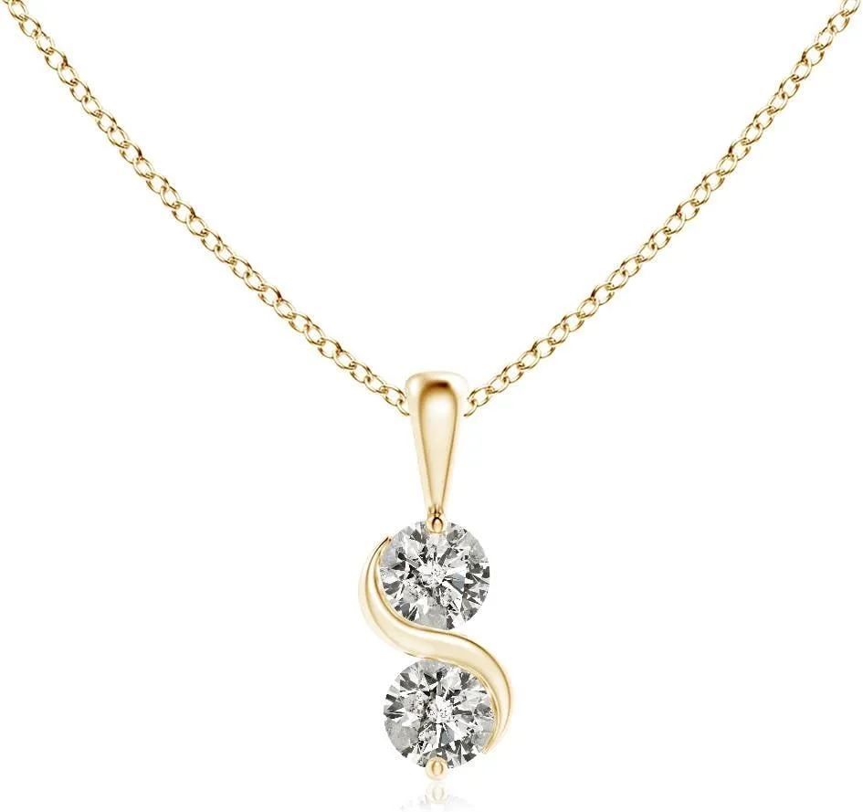 Angara Natural Classic Two Stone Diamond Swirl Pendant in Silver / 14K Solid Gold/Platinum | April Birthstone, Birthday, Engagement, Anniversary, Wedding Jewelry Gift for Women