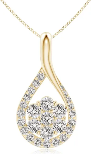 Angara Natural Diamond Cluster Halo Pendant Necklace in Sterling Silver / 14K Solid Gold | April Birthstone, Birthday, Engagement, Anniversary, Wedding Jewelry Gift for Women