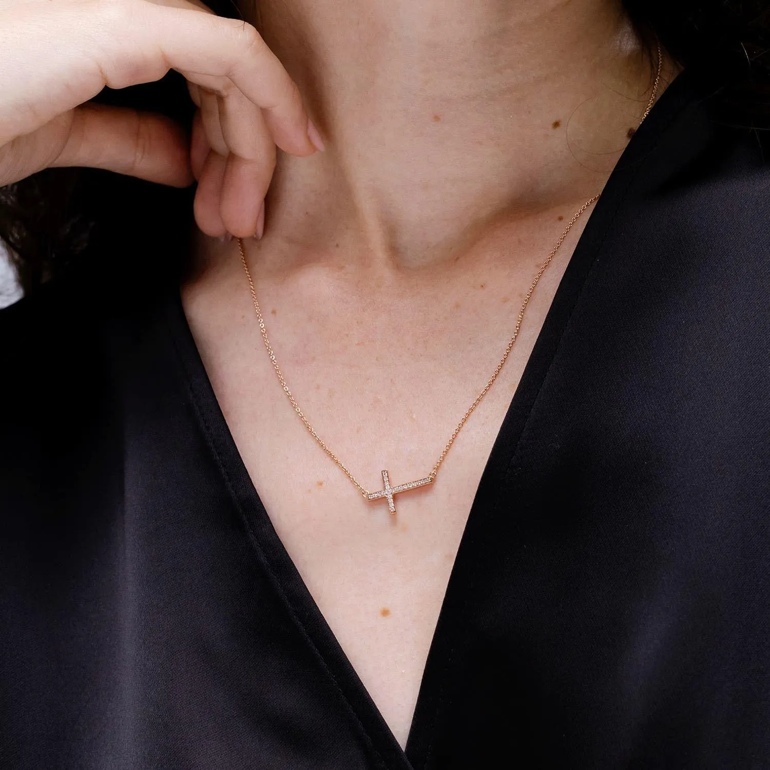 Angara Natural Diamond Cross Pendant Necklace in Sterling Silver / 14K Solid Gold | April Birthstone, Birthday, Engagement, Anniversary, Wedding Jewelry Gift for Women