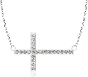 Angara Natural Diamond Cross Pendant Necklace in Sterling Silver / 14K Solid Gold | April Birthstone, Birthday, Engagement, Anniversary, Wedding Jewelry Gift for Women