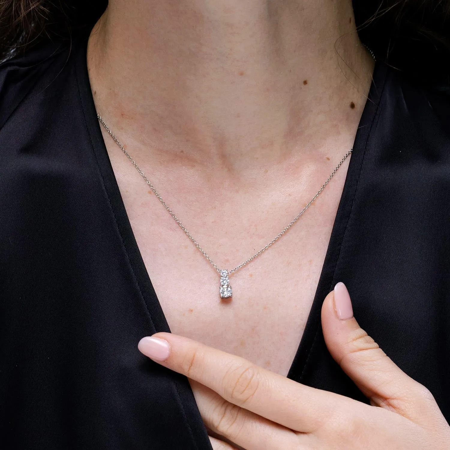 Angara Natural Diamond Three Stone Pendant in 14K Solid Gold/Platinum | April Birthstone, Birthday, Engagement, Anniversary, Wedding Jewelry Gift for Women