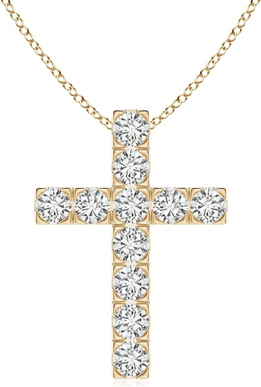 Angara Natural Flat Prong-Set Diamond Cross Pendant in 14K Solid Gold/Platinum | April Birthstone, Birthday, Engagement, Anniversary, Wedding Jewelry Gift for Women