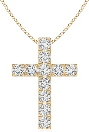 Angara Natural Flat Prong-Set Diamond Cross Pendant in 14K Solid Gold/Platinum | April Birthstone, Birthday, Engagement, Anniversary, Wedding Jewelry Gift for Women