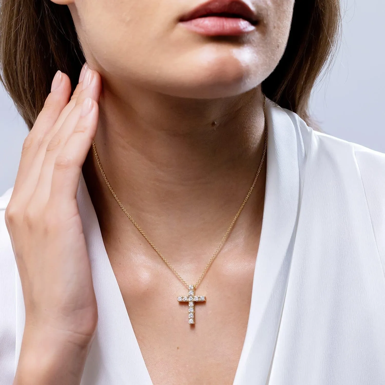 Angara Natural Flat Prong-Set Diamond Cross Pendant in 14K Solid Gold/Platinum | April Birthstone, Birthday, Engagement, Anniversary, Wedding Jewelry Gift for Women